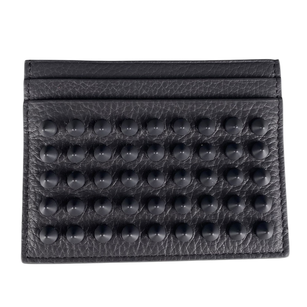 Christian Louboutin Kios Card Holder Navy Blue Grained Leather Spikes Studded